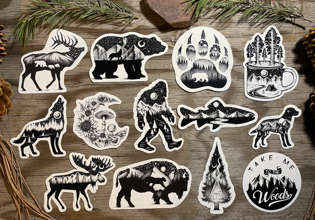 black and white animal stickers