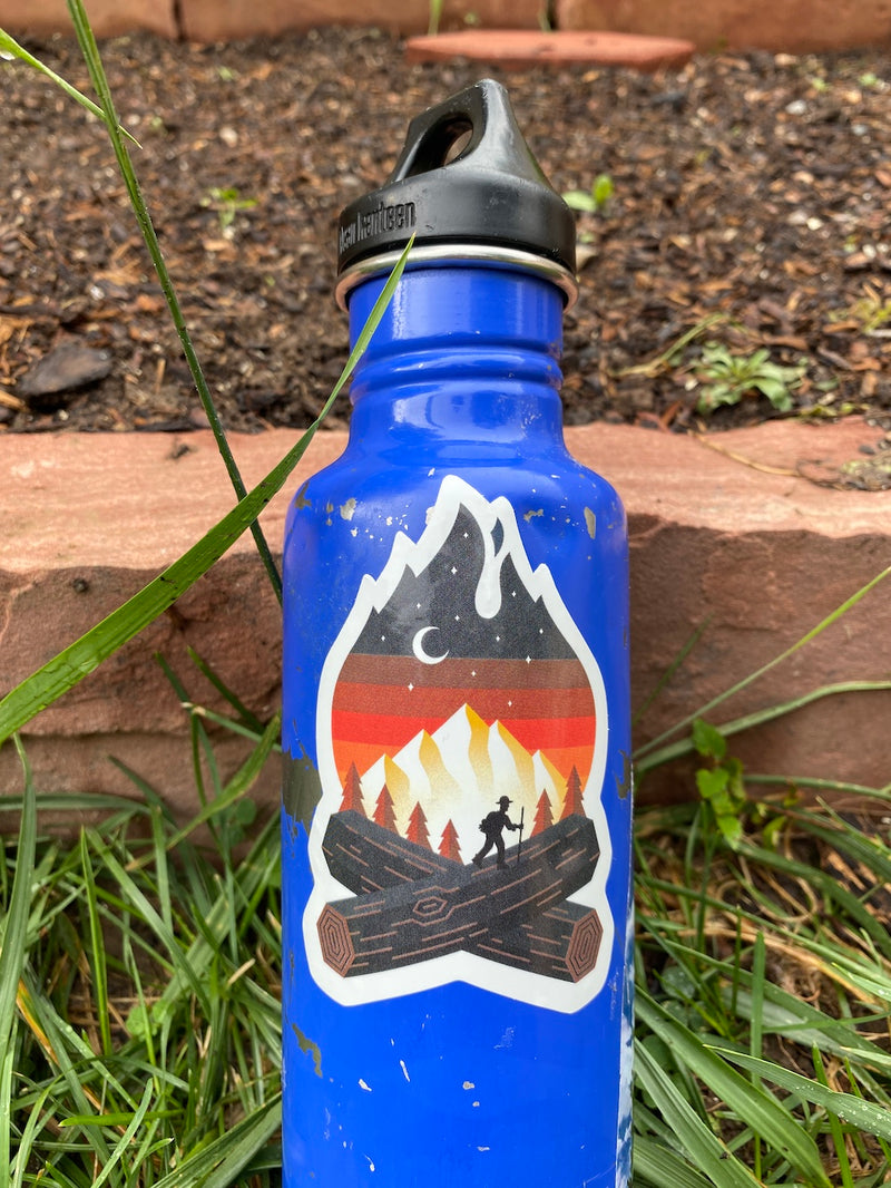 camping campfire water bottle sticker