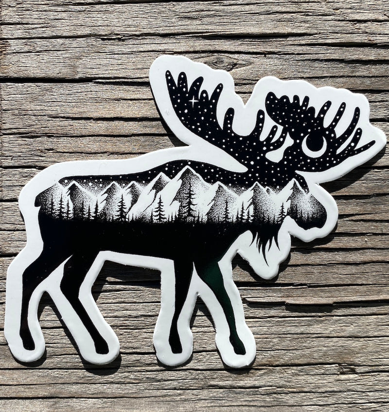 mountains and moose sticker water proof