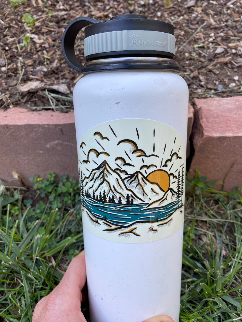 Sunrise Mountain Waterbottle Camping Sticker Sticker Art sunrise-mountain-waterbottle-camping-sticker-sticker-art